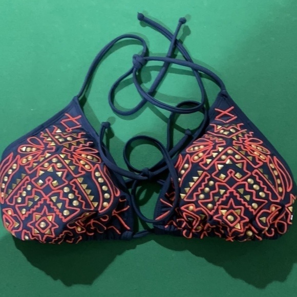 NWOT Xhilaration Blue/Orange Abstract Print Triangle Swim Bikini Top Sz M - Picture 3 of 4